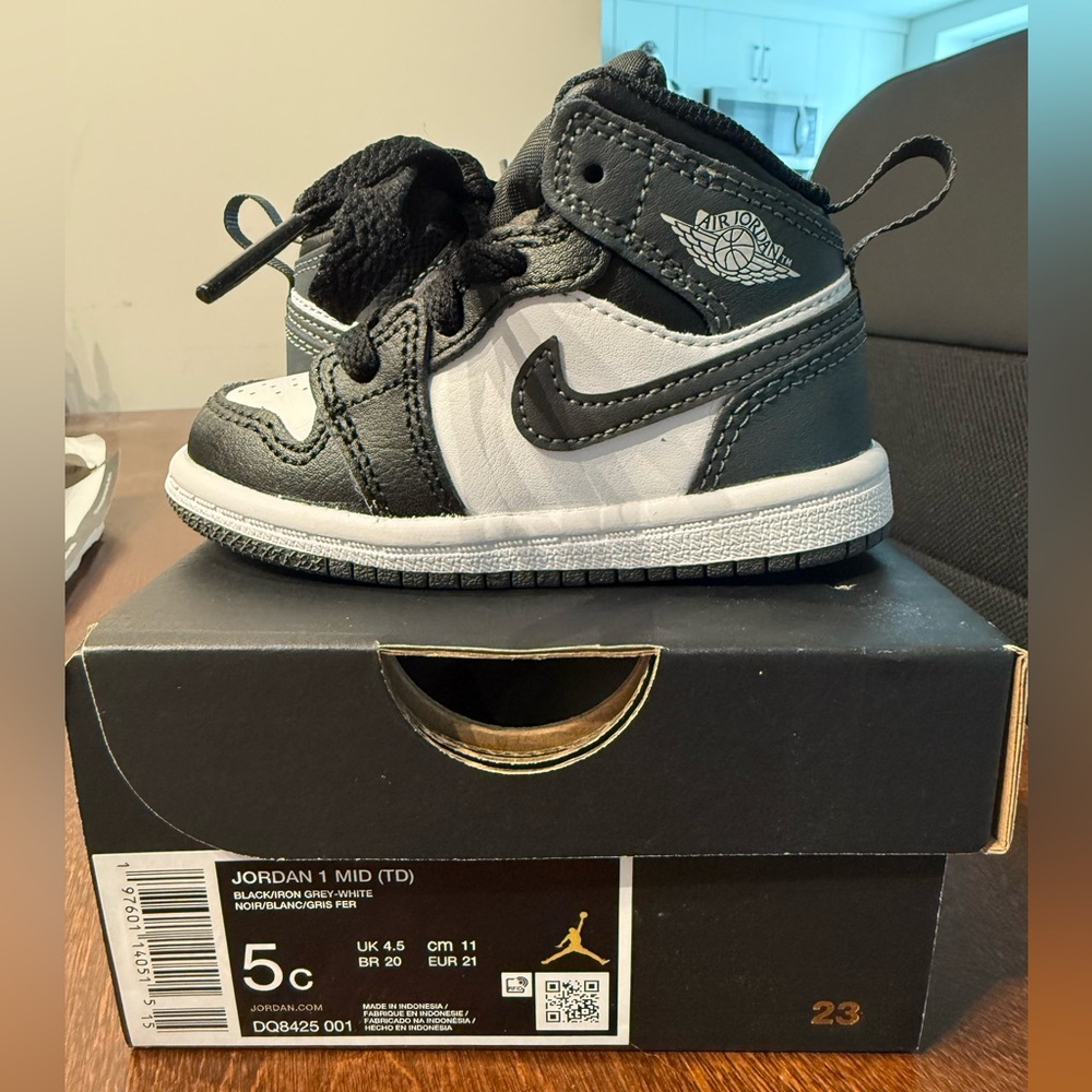 Nike Jordan 1 Mid Toddler Black/ Iron Grey and White Sneakers